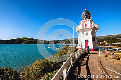 Beautiful lighthouse locate in Akaroa, New Zealand Editorial Stock Photo