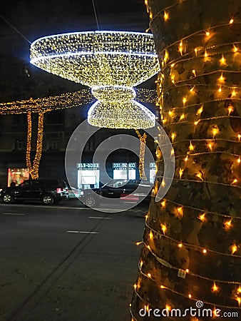 Beautiful lighting on street in the month of christmas in europe Editorial Stock Photo