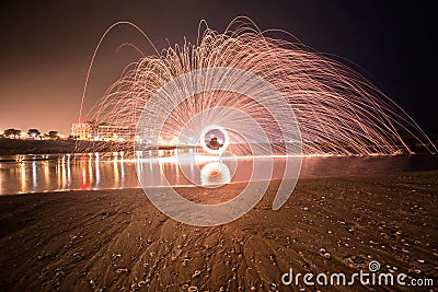 Beautiful lights, in a circle on the beach,. Ashkelon. Israel Stock Photo