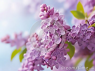 Beautiful lilac flower in macro focus. Generative AI Stock Photo