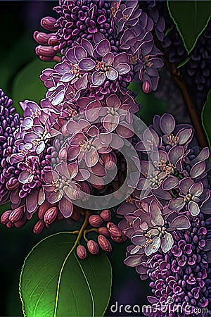 Beautiful lilac flowers on a dark background. 3d rendering Stock Photo