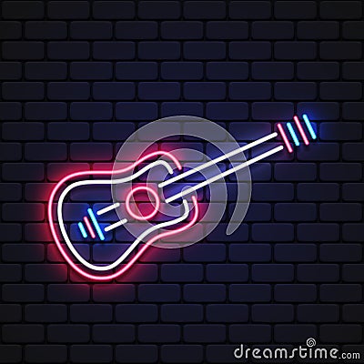 Beautiful line art with colorful guitar icon neon on light background for concept design. Vector illustration Vector Illustration