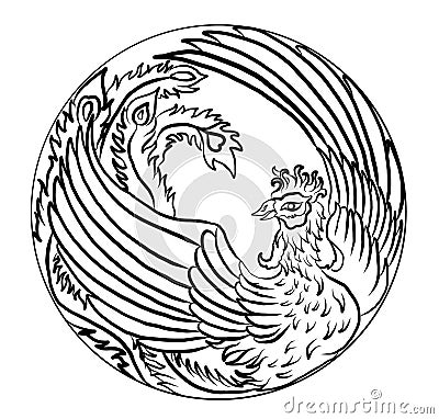 Beautiful line art of Phoenix for circle design on background. Vector Illustration