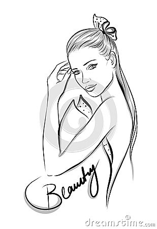 Beautiful line art woman illustration Vector Illustration