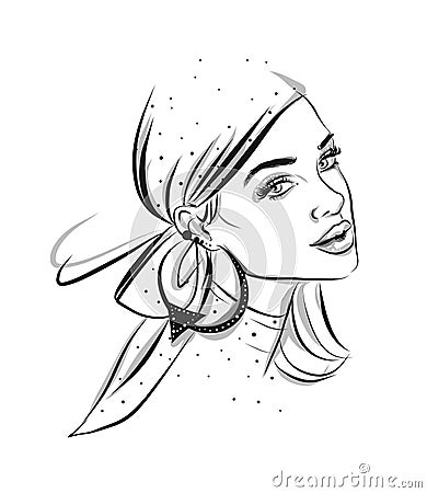 Beautiful line art woman illustration Vector Illustration