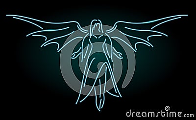 Line art with neon blue shiny angel Vector Illustration