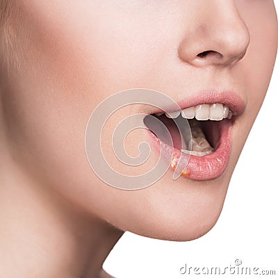 Beautiful lips infected herpes virus Stock Photo