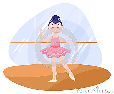 Beautiful little balerina girl performing in the dance class. Vector Illustration