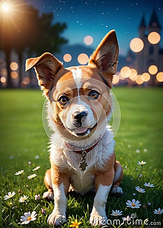 A beautiful little dog is thinking about its wonderful future life. Stock Photo