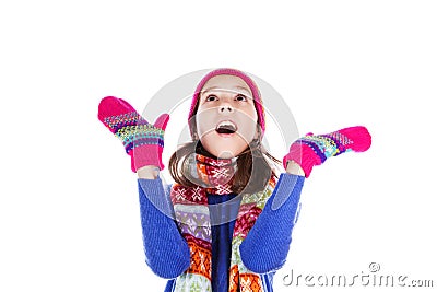 Beautiful little girl in cap and scarf Stock Photo