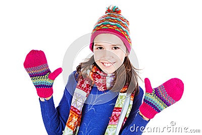 Beautiful little girl in cap and scarf Stock Photo