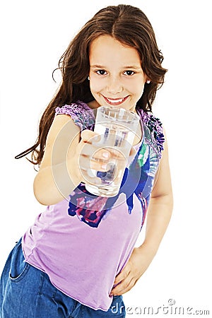 Beautiful little girl with glass of water Stock Photo