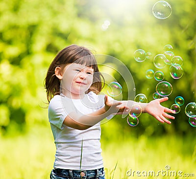 Girl, soap bubbles, fun Stock Photo