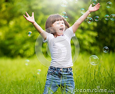 Girl, soap bubbles, fun Stock Photo