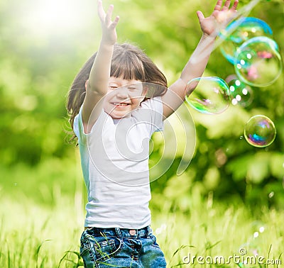 Girl, soap bubbles, fun Stock Photo