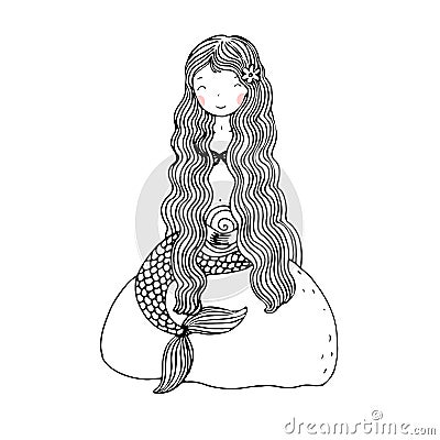 Beautiful little mermaid. Vector Illustration