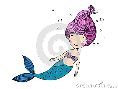 Beautiful little mermaid. Vector Illustration