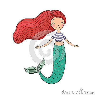 Beautiful little mermaid. Siren. Sea theme. Vector Illustration