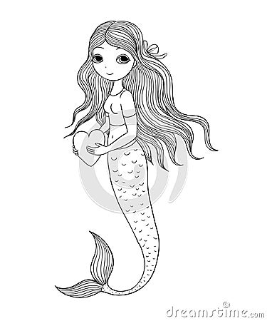 Beautiful little mermaid. Siren. Sea theme. Vector Illustration