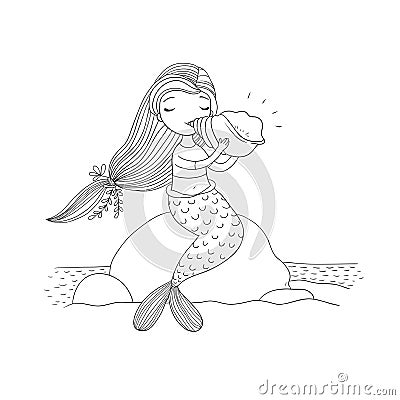 Beautiful little mermaid. Siren. Sea theme. Vector Illustration