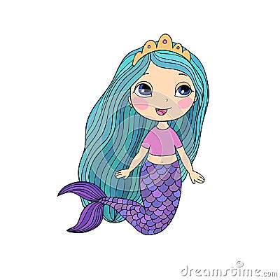 Beautiful little mermaid. Siren. Sea theme. Vector Illustration