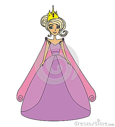 Beautiful little princess, isolated fairy tale character Vector Illustration