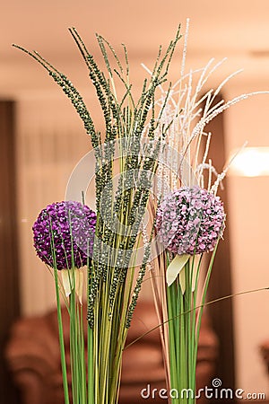Beautiful living room purple and pink flower ball decoration wit Stock Photo