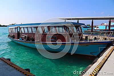 Local ferry at the Velana International Airport in Male, Maldives Stock Photo