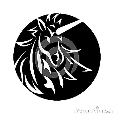Silhouette of a climbing unicorn with stars. Silhouette of a climbing unicorn with stars. Black silhouette on a white background. Vector Illustration