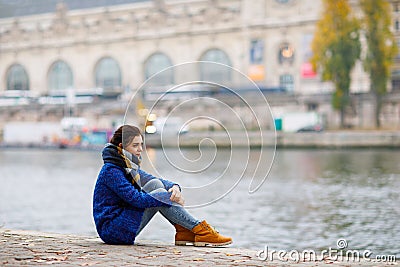 Beautiful lonely brunette girl in France Stock Photo