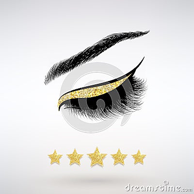 Beautiful Long Eyelashes and Five Gold Stars Vector Illustration