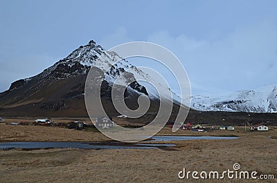 Village of Arnastapi at the Base of Mount Stapafell Stock Photo