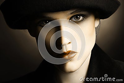 Beautiful looking woman face closeup Stock Photo