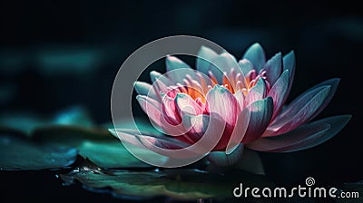 Beautiful Lotus that has been appreciated with the dark blue water surface. Generative AI Stock Photo