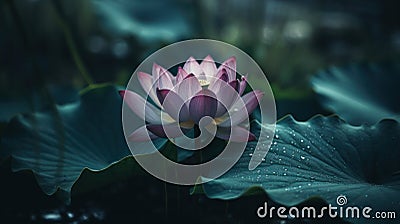 Beautiful Lotus that has been appreciated with the dark blue water surface. Generative AI Stock Photo