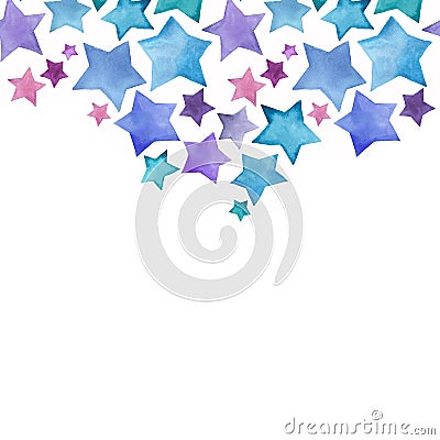 Beautiful lovely cute wonderful graphic bright artistic blue purple stars pattern watercolor Stock Photo