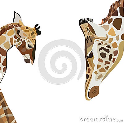 Beautiful lovely cute wonderful multicolor summer illustration of a baby giraffe with his giraffe mom vector Vector Illustration