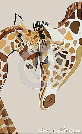 Beautiful lovely cute wonderful multicolor summer illustration of a baby giraffe with his giraffe mum vector Vector Illustration