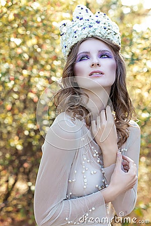 Beautiful lovely gentle graceful fairy fairy in a flower crown Stock Photo