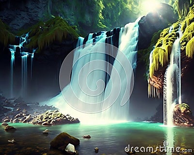 a beautiful and lovely unending waterfall Stock Photo