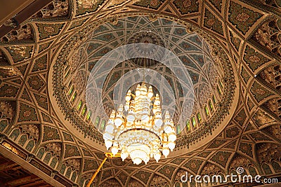 Beautiful lustre in a hall of Grand Mosque in Oman Stock Photo