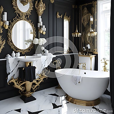 beautiful and luxurious bathroom design with black basic colors Stock Photo