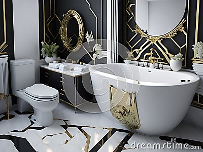 beautiful and luxurious bathroom design with white and black basic colors Stock Photo
