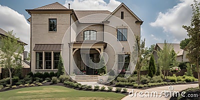 beautiful luxurious home with a sold sign out front one generative AI Stock Photo