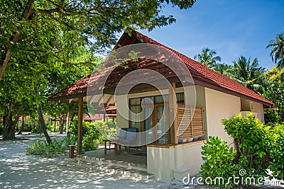Beautiful luxury beach house located at the tropical resort Stock Photo