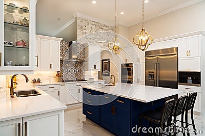 Luxury White Kitchen Home Design Stock Photo