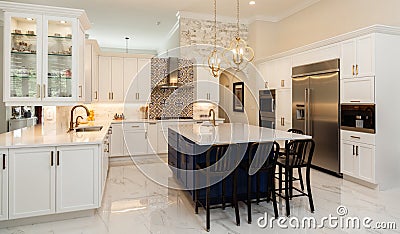 Luxury White Kitchen Home Design Stock Photo