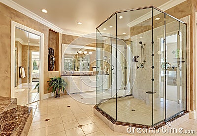 Beautiful luxury marble bathroom interior in beige color Stock Photo