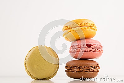 Macarons Pile, Colorful Stack of Macarons, isolated on white background, modern design, cool Stock Photo