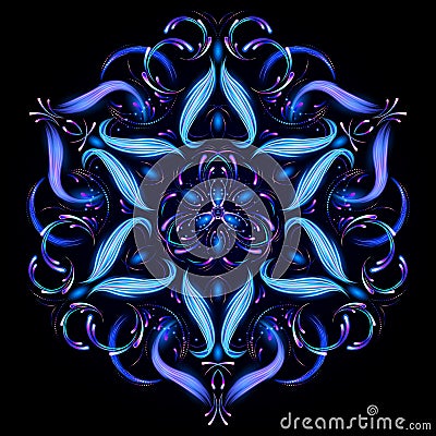 Beautiful Magic mandala. Abstract fractal with a mandala made of luminous lines. Mysterious relaxation pattern. Yoga template. Vector Illustration